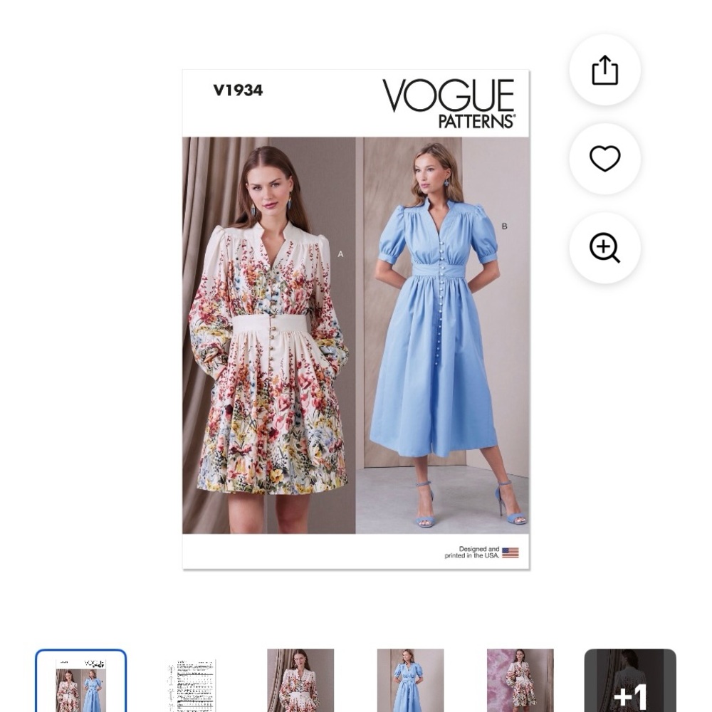 Vogue V1934 Sizes: B5 or F5 Misses Two Lengths Dress Sewing Pattern